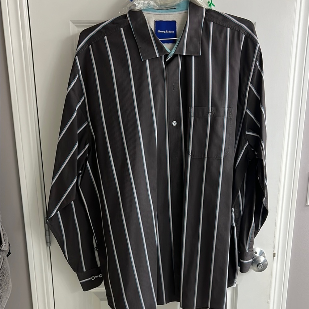 Black and White Striped Button-Up Shirt